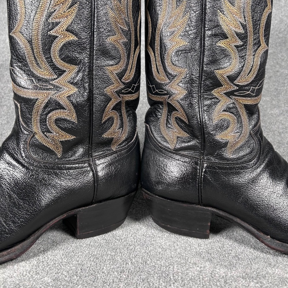 Vintage Justin Cowboy Western Boots Mens 7.5 EE Black Leather Pointed USA 1269 - Picture 9 of 16